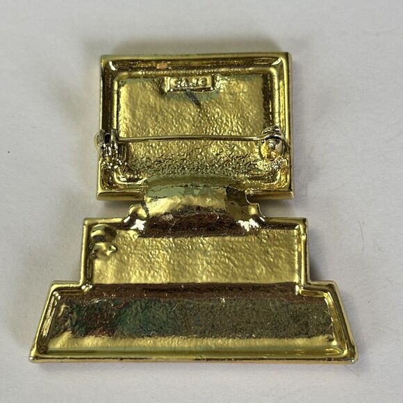 Vintage AJC Home Computer PC Figural Gold Tone  Brooch 2 inches - Picture 3 of 5